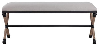 Uttermost Firth Coastal Iron MDF and Fabric Bench in Oatmeal Beige