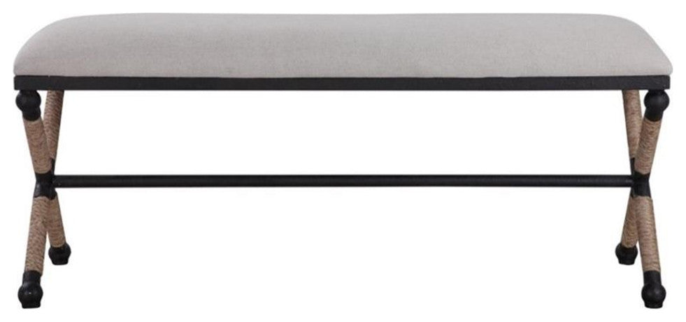 Uttermost Firth Coastal Iron MDF and Fabric Bench in Oatmeal Beige