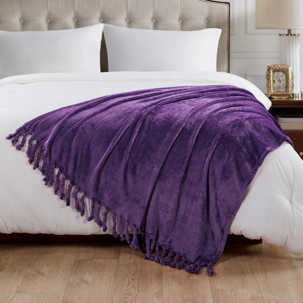 Braided Rope Flannel Fleece Throw, Blackberry Wine, 60"x80"