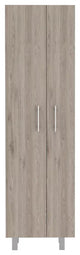 Tall Pantry Cabinet, 2 Doors With Silver Knobs & Inner Shelves, Light Grey/White