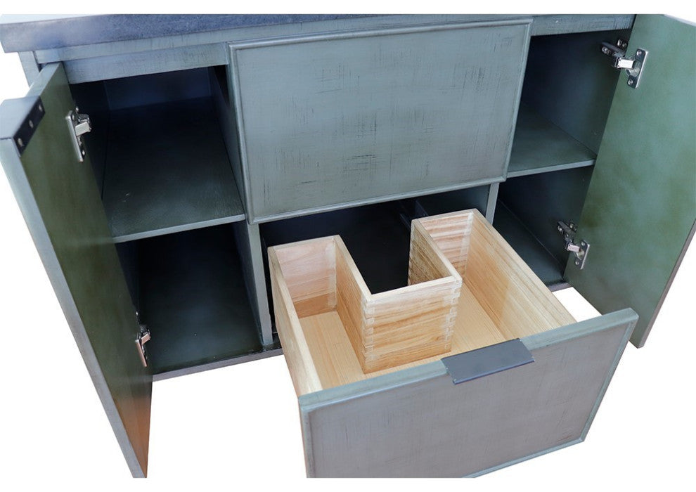 37" Single Wall Mount Vanity, Linen Gray Finish With Gray Granite Top