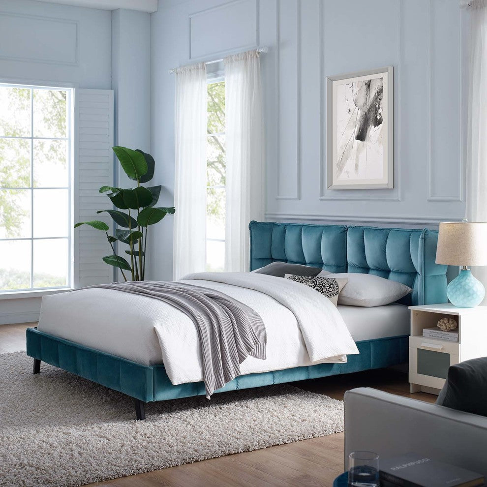 Sea Makenna Queen Performance Velvet Platform Bed