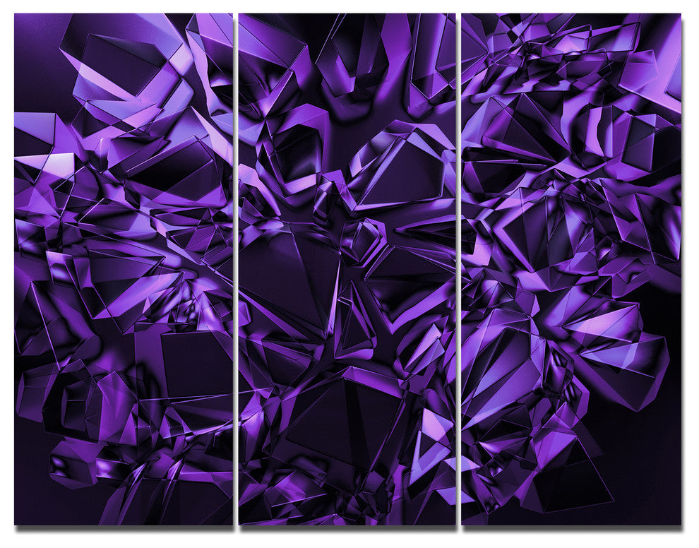 Purple Crystal Texture Design, Abstract Triptych Canvas Print, 36x28, 3 Panels