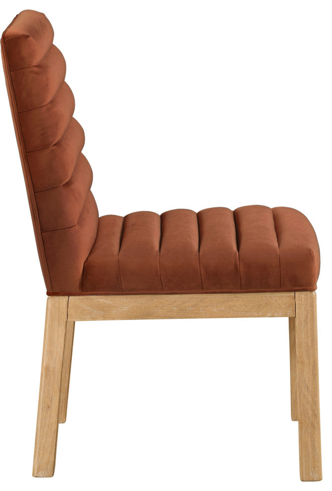Evelyn Upholstered Dining Chair, Cognac, Velvet, Natural Finish