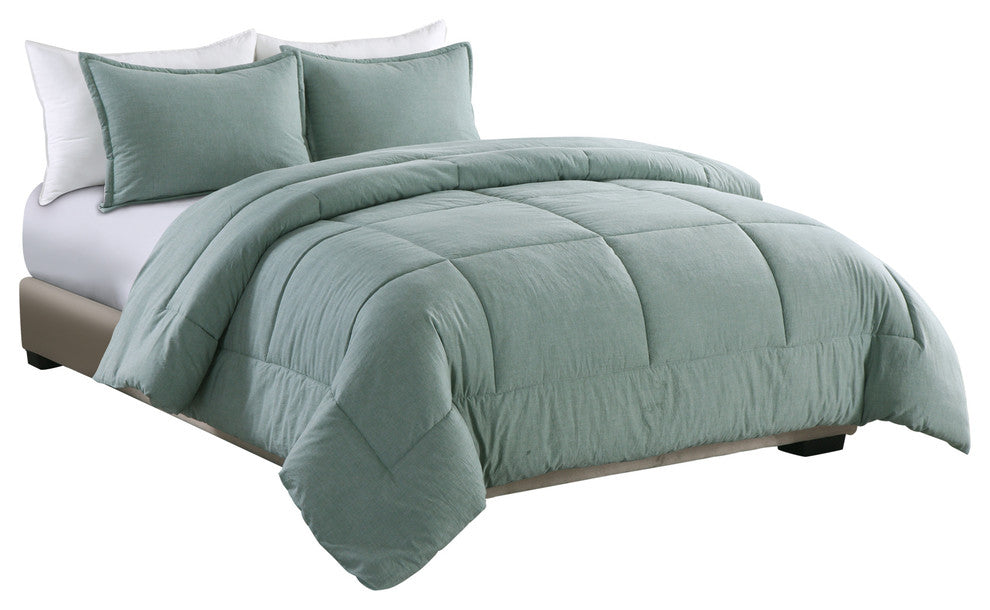 Washed Cotton Comforter Mini Set, Green, Twin Xl