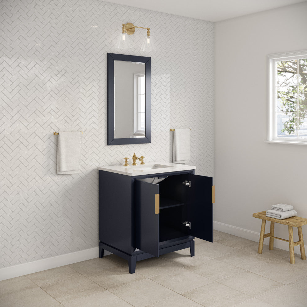 Elizabeth 30" Single Sink Carrara White Marble Vanity, Monarch Blue