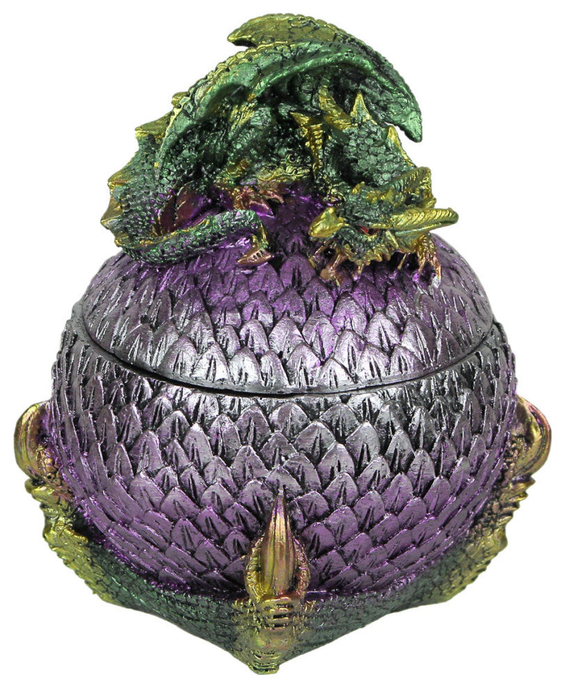 Hand Painted Green and Purple Sleeping Dragon On Egg Lidded Trinket Box