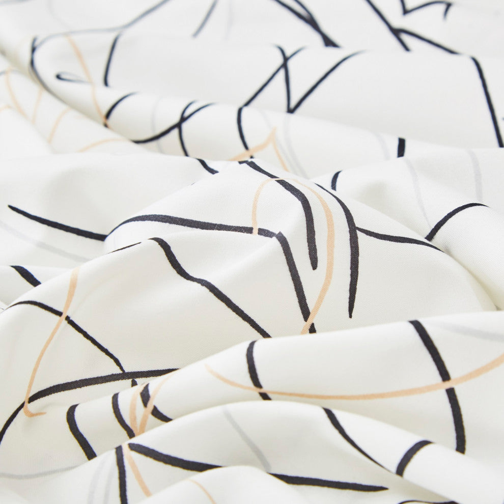 Tache Modern Leaf Foliage Abstract Floral White Grey Black Top Flat Sheet, Twin