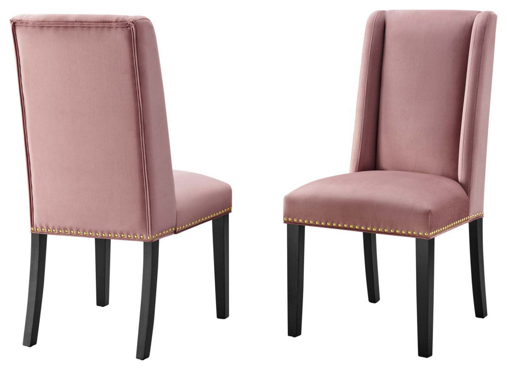 Dining Chair, Nailhead, Set of 2, Pink, Velvet, Modern, Cafe Bistro Hospitality