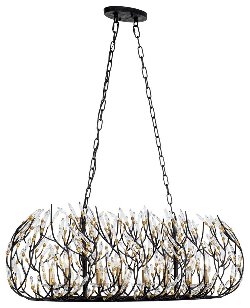 Bask 8-Lt Crystal Linear Pendant - Matte Black/French Gold
