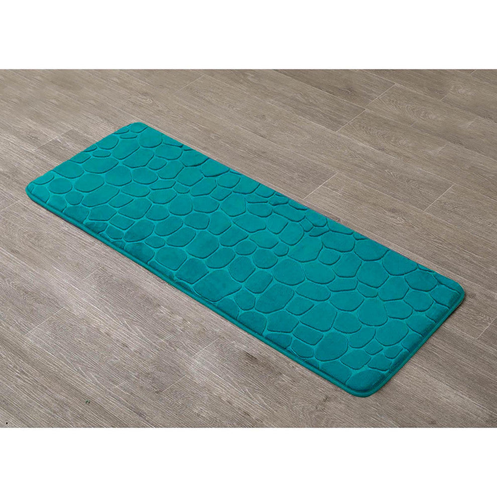 Bath Rug Memory Foam Mat 3D Pebble, Peacock Blue, Runner Mat 48"