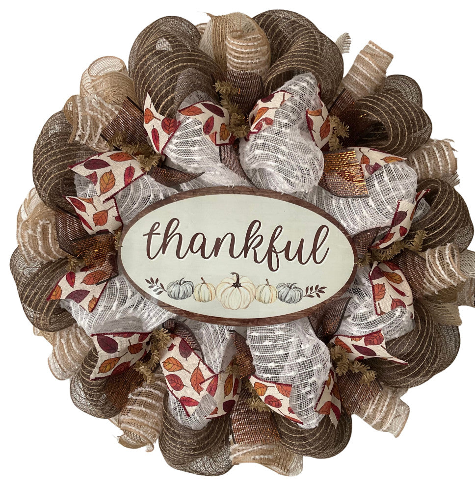 Thanksgiving Wreath With Thankful Accent Handmade Deco Mesh