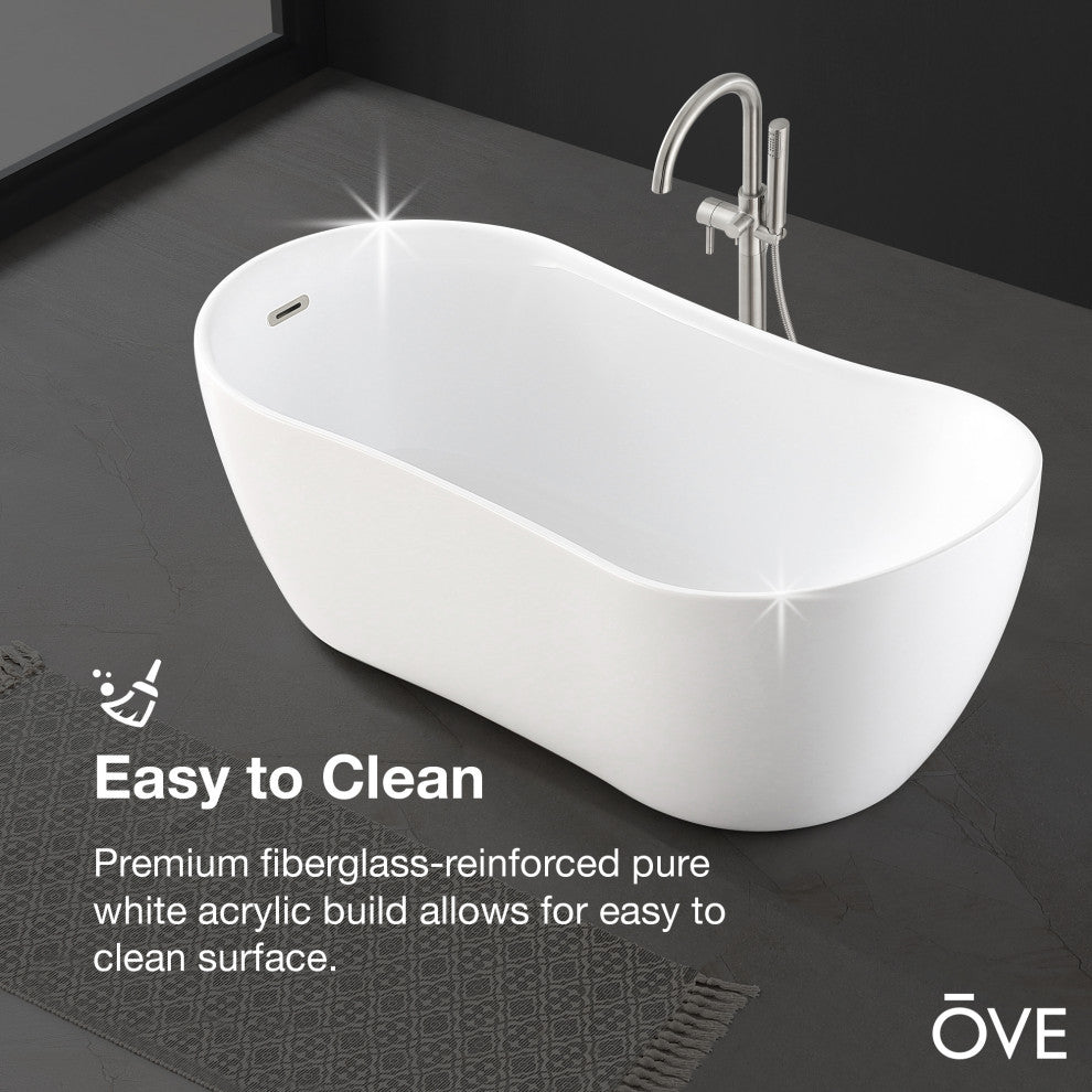 OVE Decors Isaac 58" Acrylic Slipper Flatbottom Non-Whirlpool Bathtub in White