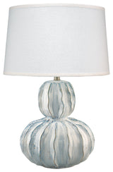 Oceane Gourd Table Lamp, White Ceramic With Custom Cone Shade, White Linen