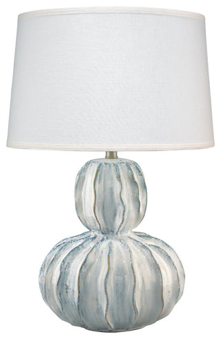 Oceane Gourd Table Lamp, White Ceramic With Custom Cone Shade, White Linen