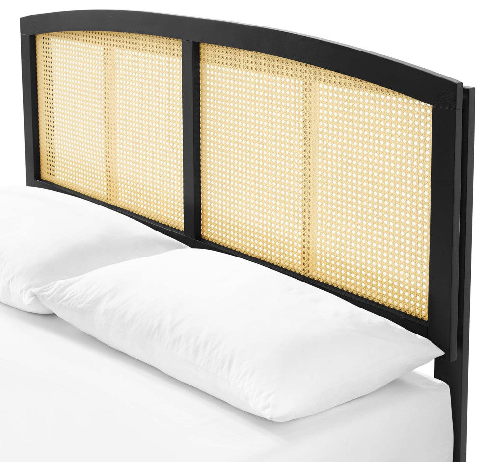 Platform Bed Frame, Queen Size, Wood, Black, Modern Mid-Century, Bedroom Master