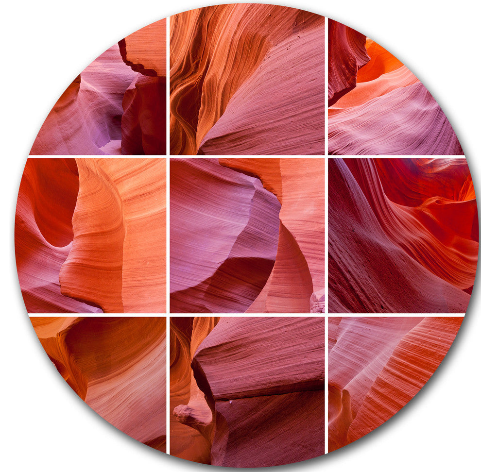 Antelope Canyon Collage, Landscape Photo Round Metal Wall Art, 11"