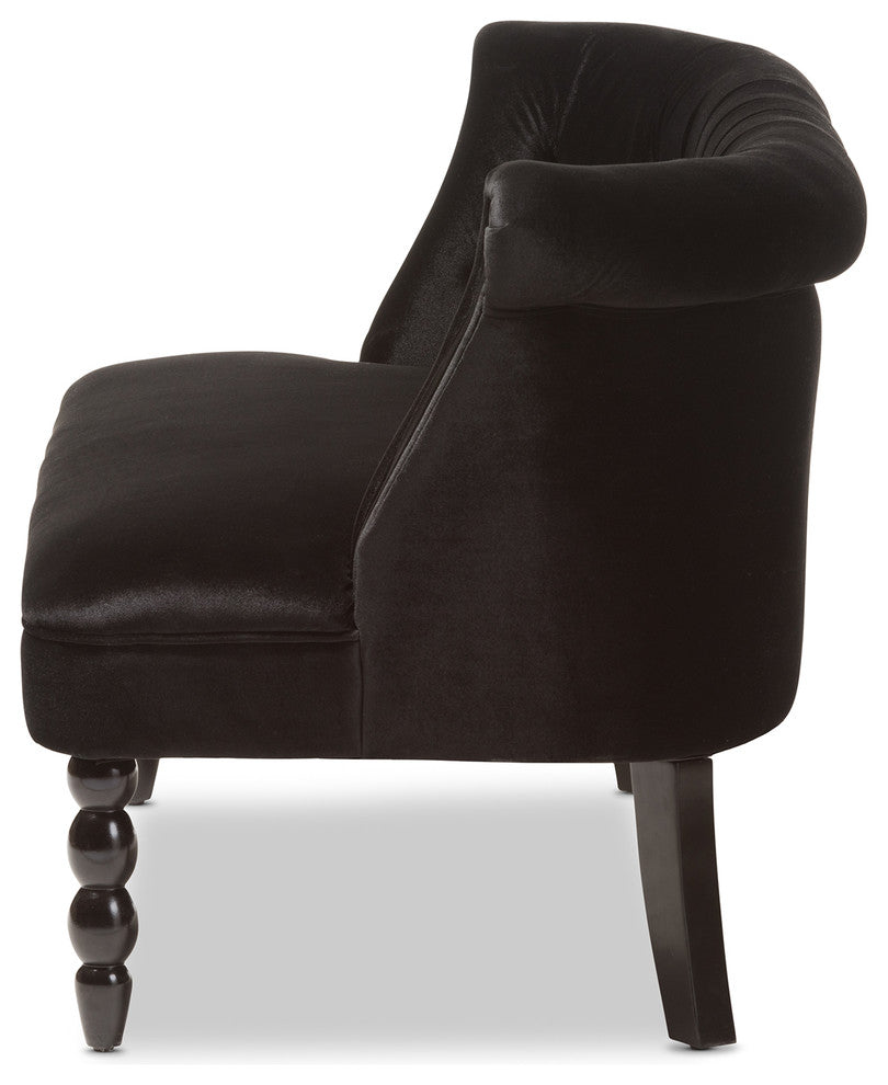 Flax Victorian Style Black Velvet Fabric Upholstered 2-seater Loveseat