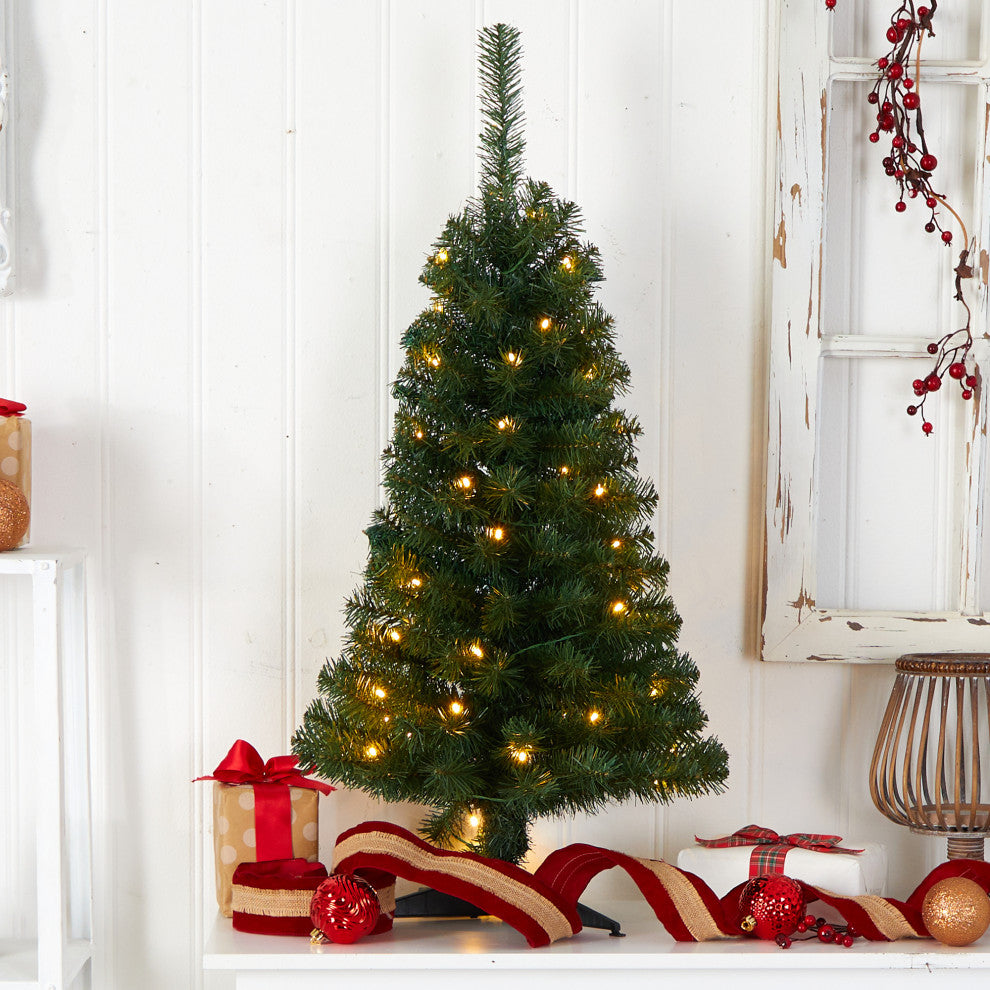 3' Green Artificial Christmas Tree With 50 LED Lights and 118 Bendable Branches
