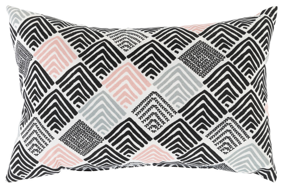 Surya Zagora ZAG-001 16"x16" Pillow Cover, Black/White/Coral