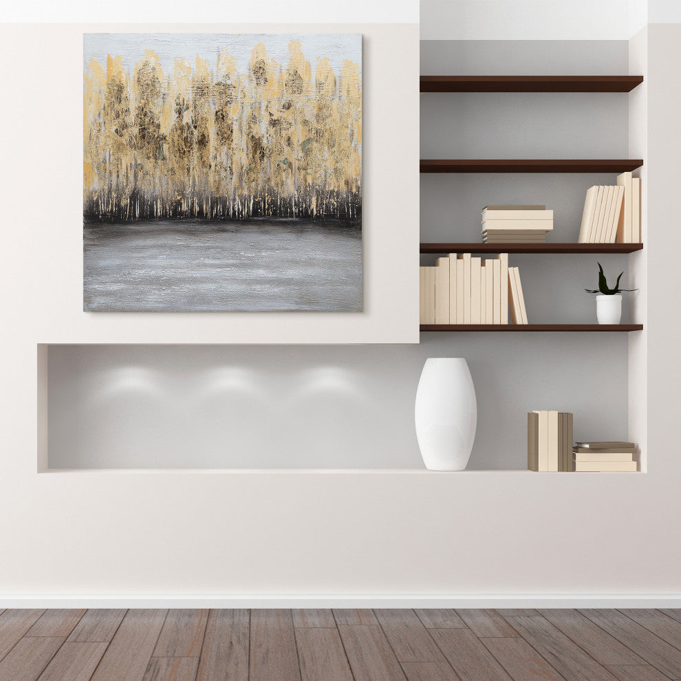 Nature Gold Trees Textured Metallic Hand Painted Wall Art Abstract Canvas