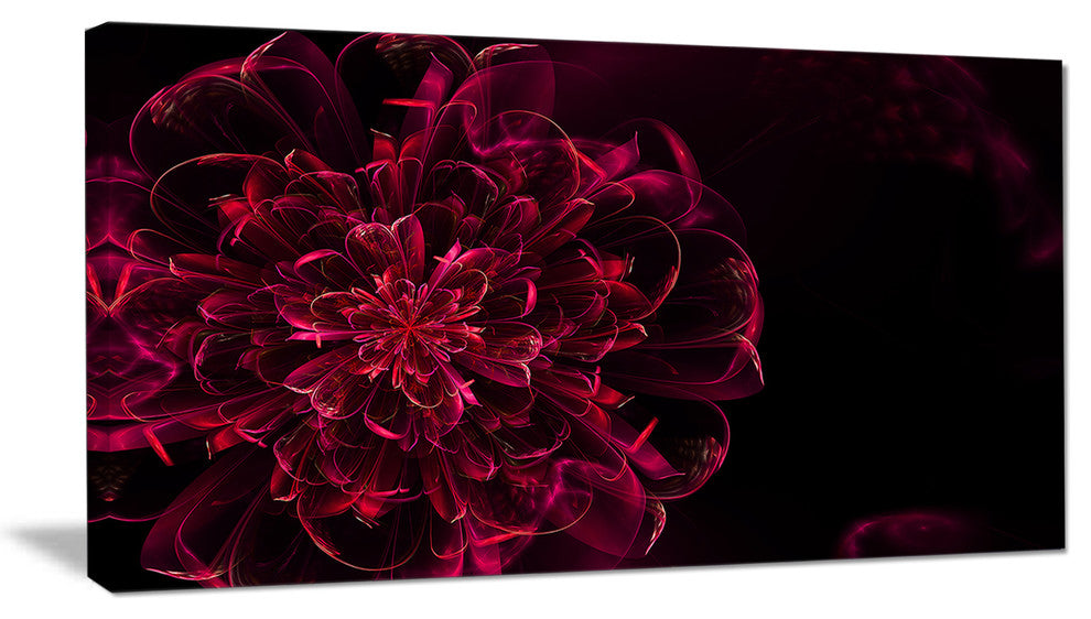 Large Red Alien Fractal Flower, Floral Canvas Art Print, 32"x16"