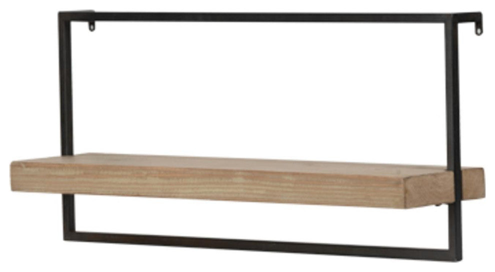 Minimal Rectangular Iron and Wood Wall Shelf