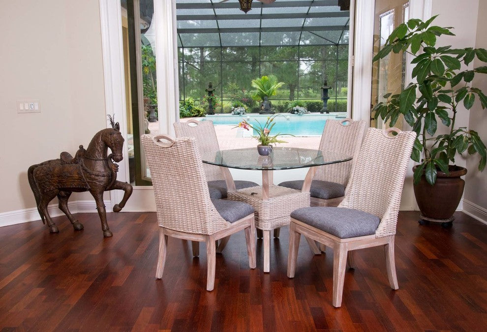 Belize 5 Pc Dining Set In Rustic Driftwood, Daphnie Blue