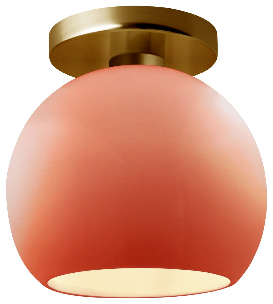 Radiance Medium Globe Semi-Flush, Gloss Blush Frame, Brushed Brass Metal, LED