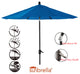 9' Round Push Tilt Market Umbrella, Black Frame, Sunbrella, Pacific Blue