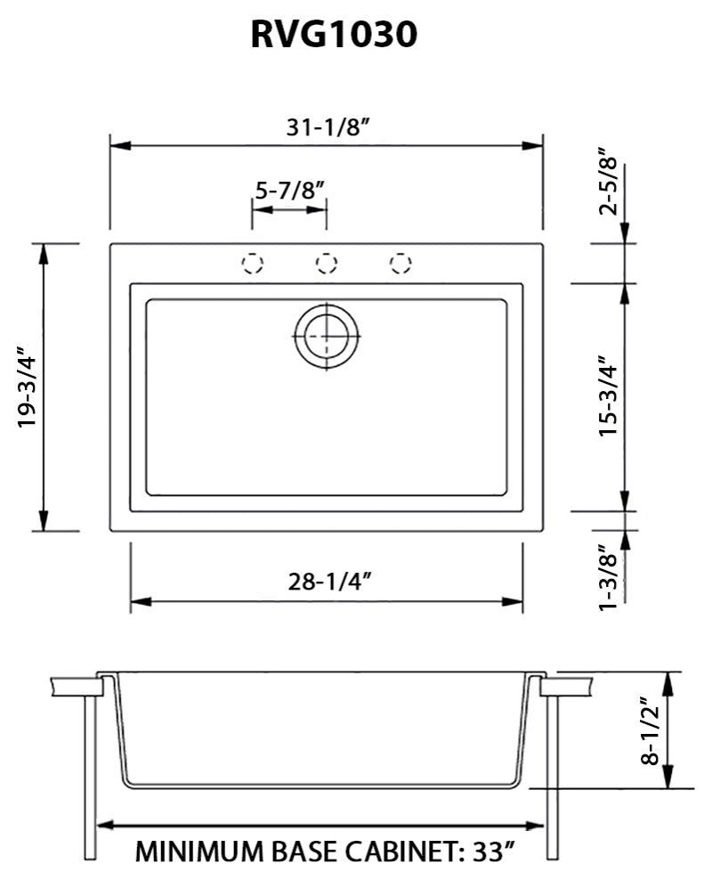 30-inch inch Dual-Mount Granite Composite Sink - Midnight Black - RVG1030BK