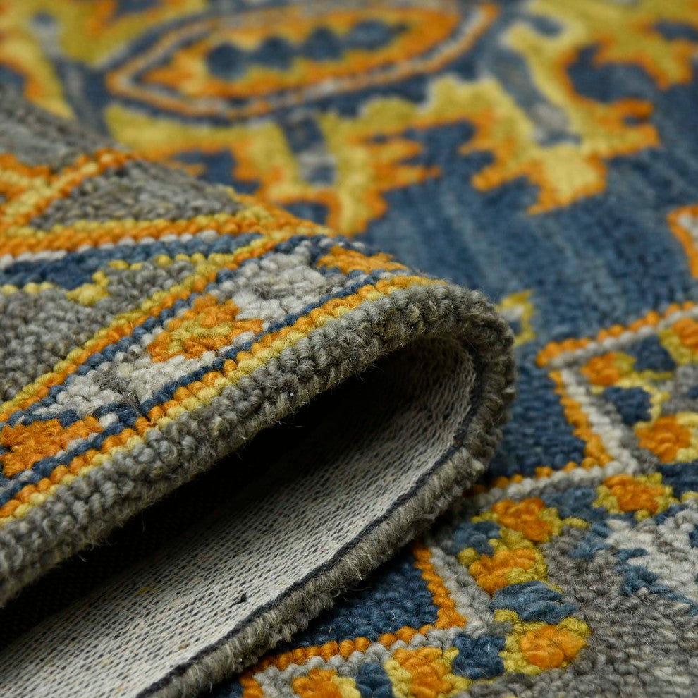 Boho Evreux Area Rug, Blue and Yellow, 2' x 3', Medallion