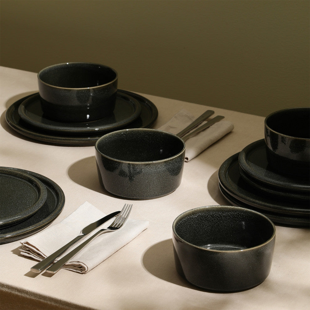 Stone Lain Eden Stoneware Cereal Bowl Set of 4, Charcoal Grey