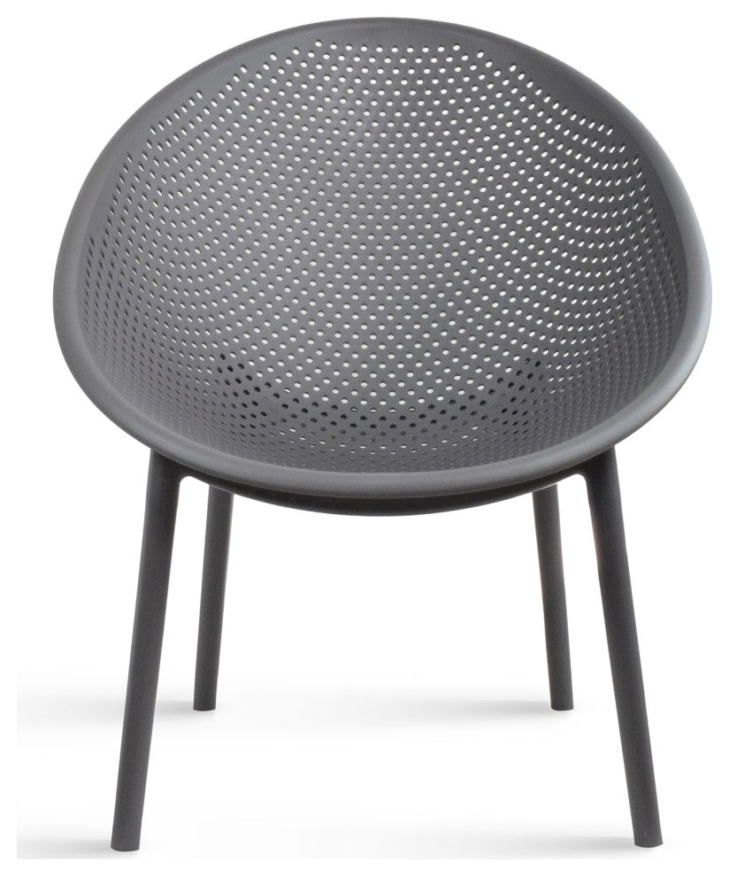 Modern Plastic Lounge Chair Perforated Egg Shaped Seat for Indoor/Outdoor, Grey