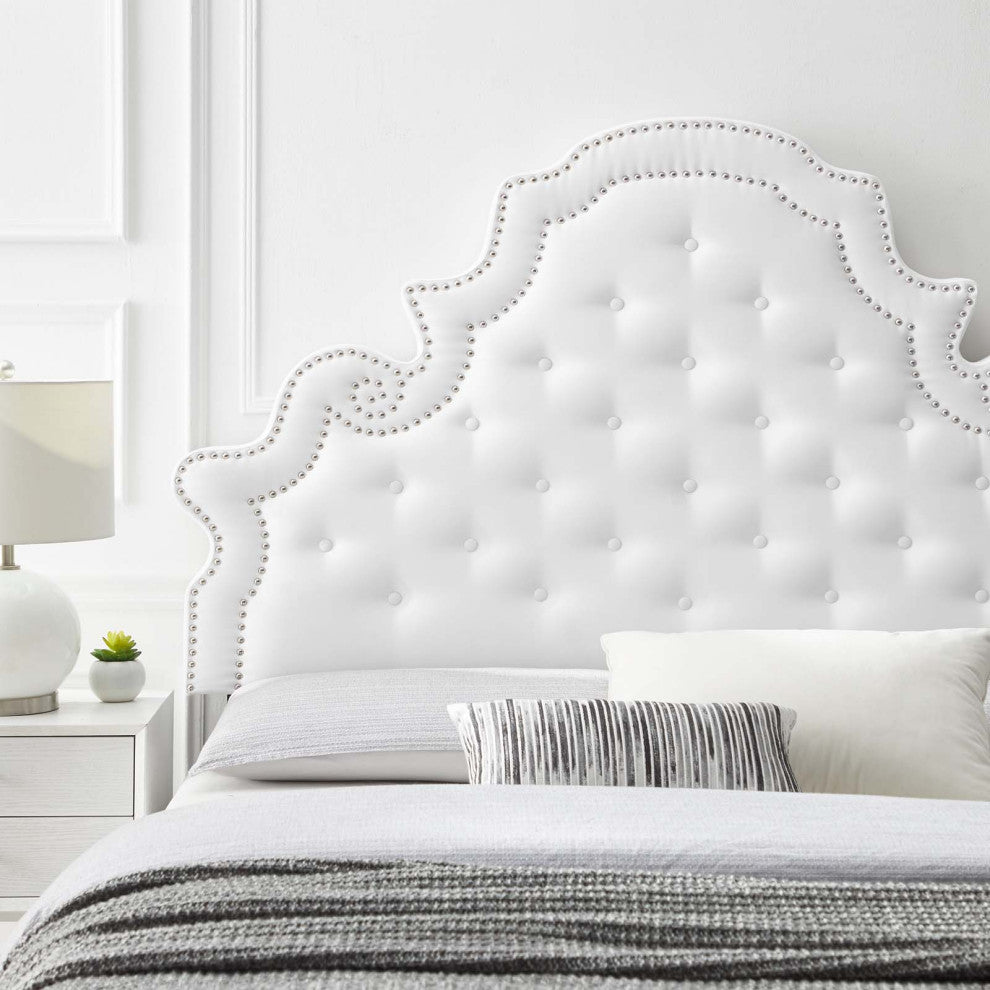 Tufted Headboard, Twin Size, Velvet, White, Modern Contemporary, Bedroom Master