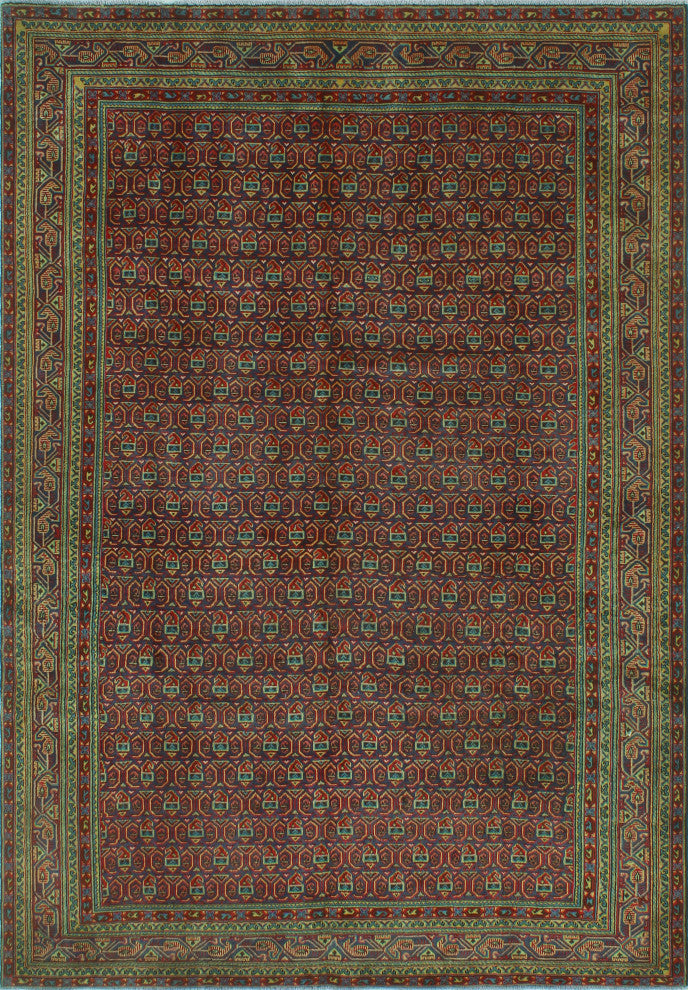 Fine Vintage Distressed Ghulam Blue/Red Rug, 7'0x10'2
