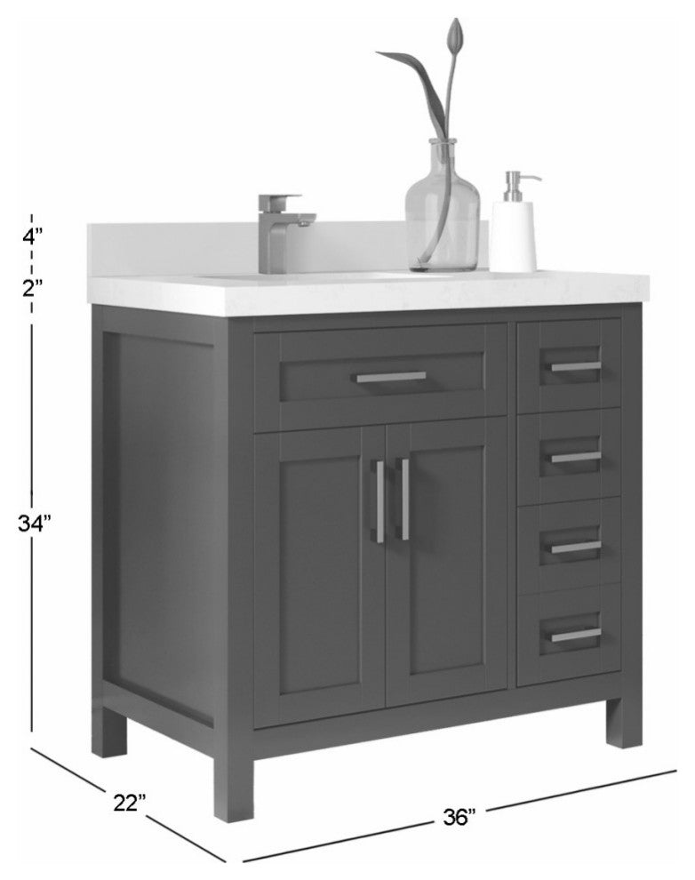 Cambridge 36" Left Offset Bath Vanity in Evergreen 2" Calacatta Gold