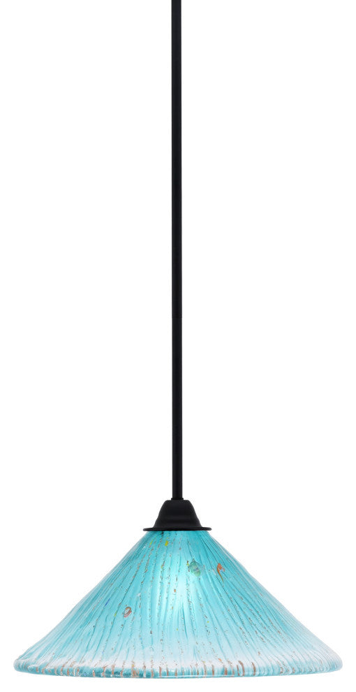 Paramount Mini Pendant, Matte Black, 12" Teal Crystal Glass