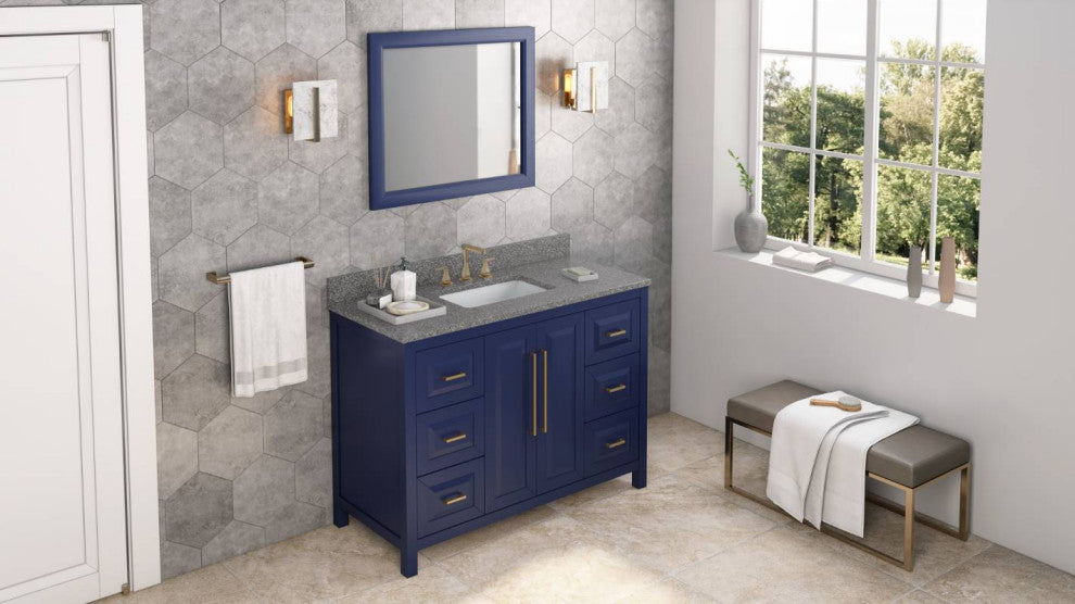 Cade Transitional 48" Hale Blue Bathroom Vanity, Boulder Cultured Marble Vanity