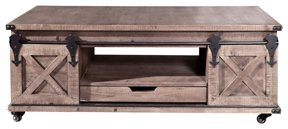 Presley 2 Door With Drawer Coffee Table, Natural Brown