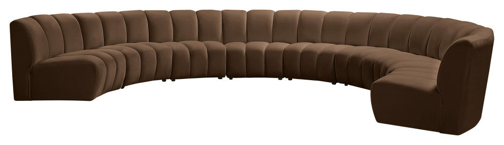 Infinity Channel Tufted Velvet Modular Chair, Brown, 8 Piece