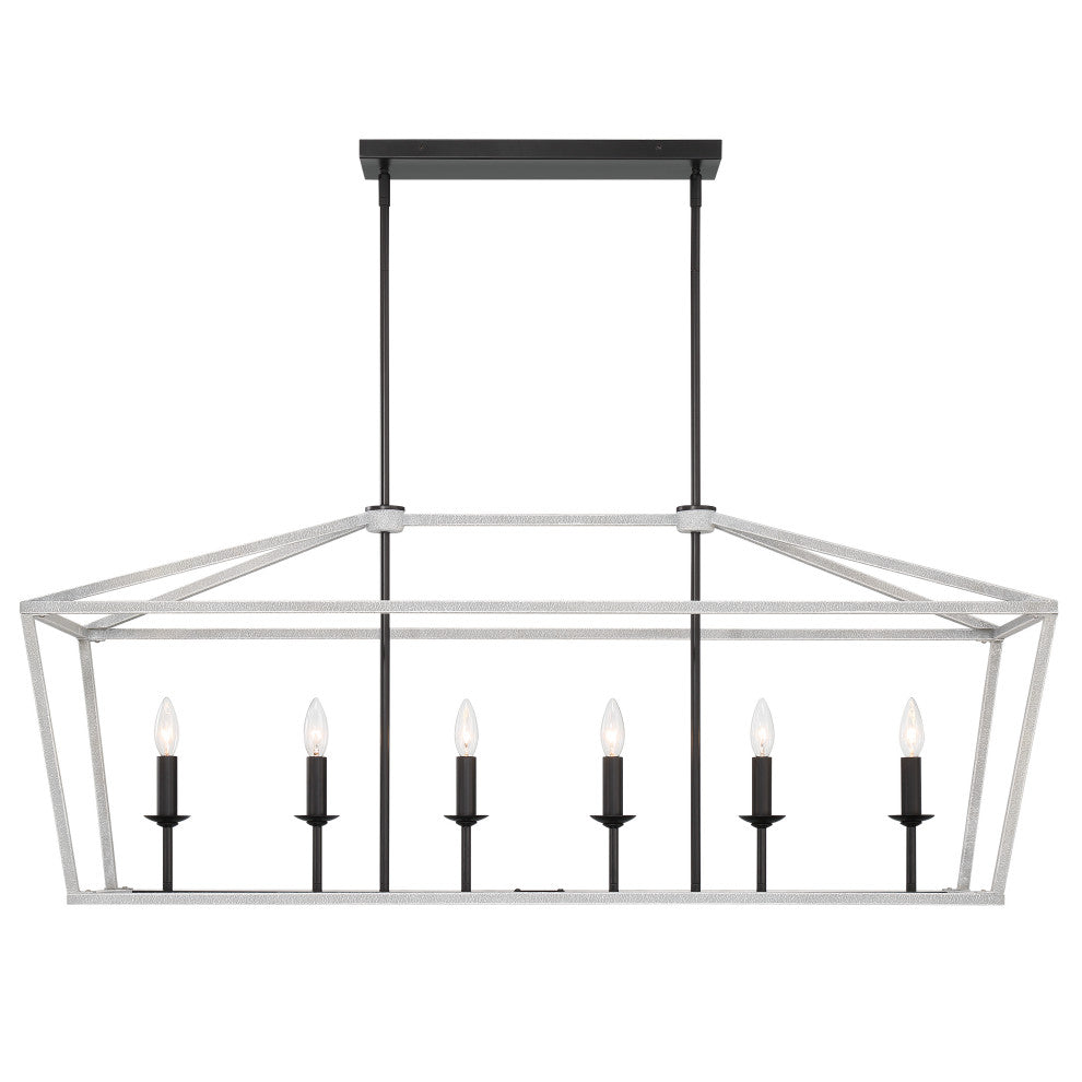 6 Light Kitchen Island Linear Pendant Chandelier, Crackle White+classic Black