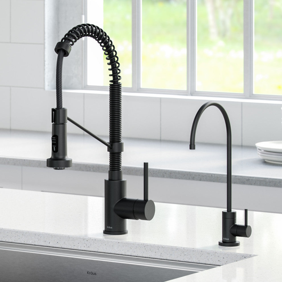 Purita Water Dispenser, Bolden Pulldown Kitchen Faucet, Matte Black