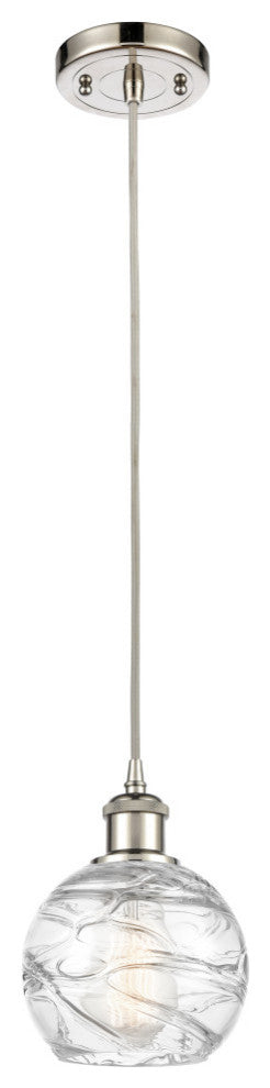 Small Deco Swirl 1-Light Mini Pendant, Polished Nickel, Clear