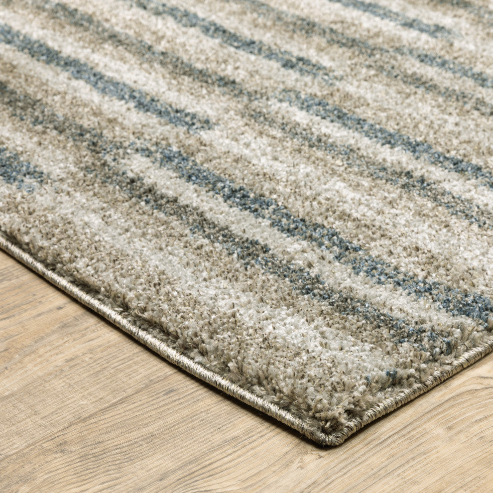 Alistair Multi Striped Teal/ Grey Indoor Area Rug, 5'3"x7'6"