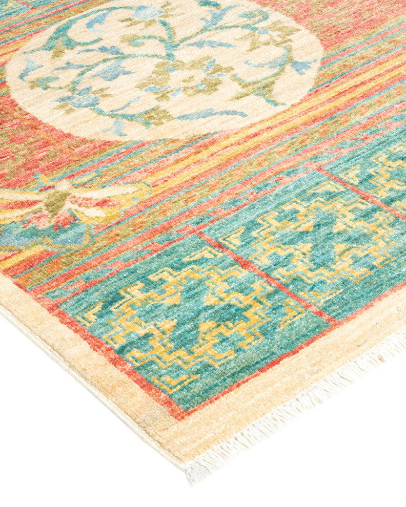Eclectic, One-of-a-Kind Hand-Knotted Area Rug Green, 4'4"x9'10"