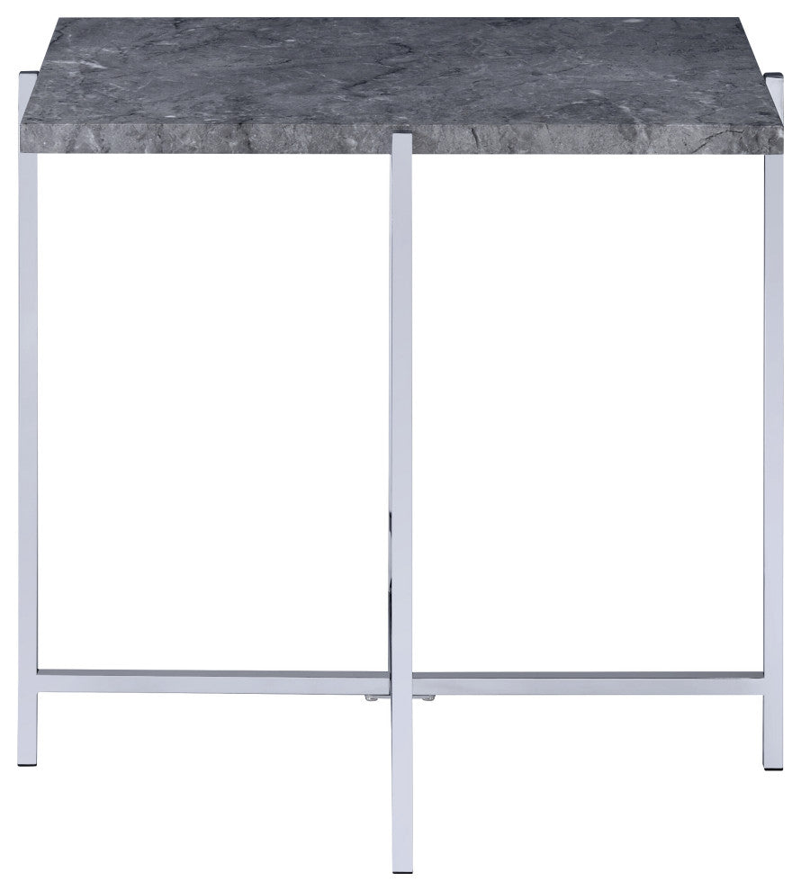 ACME Adelae End Table, Faux Marble and Chrome