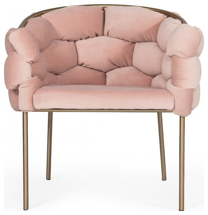 Pink Geo Velvet And Brushed Brass Velvet Dining Chair