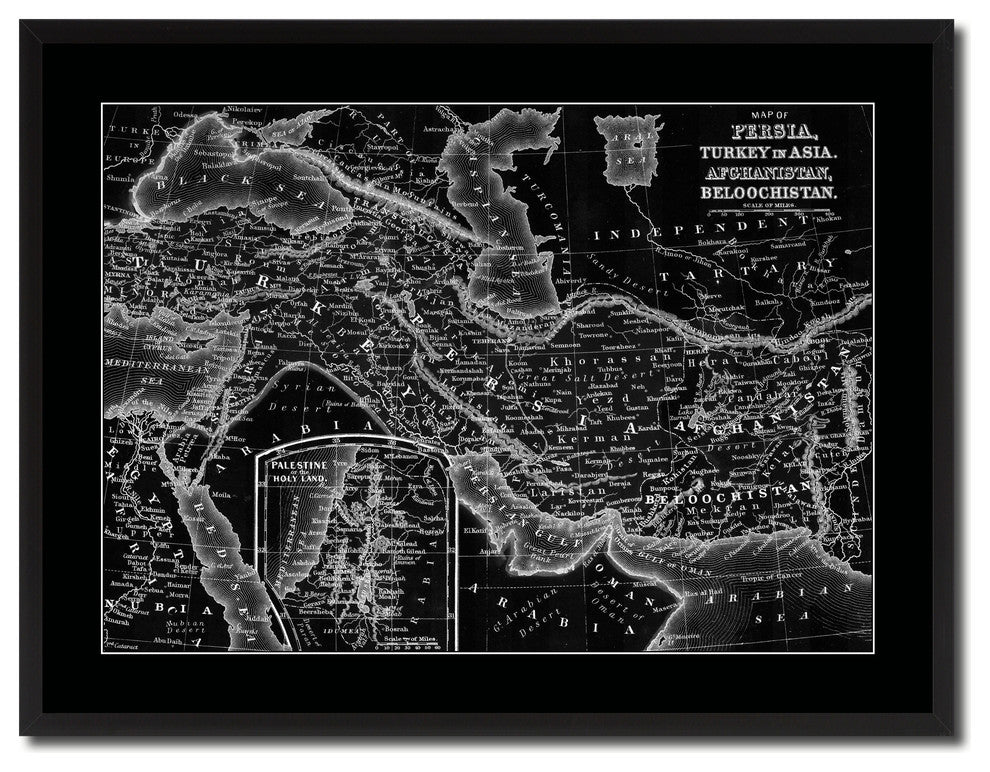Persia Iraq Iran Afghanistan Vintage Monochrome Map Canvas, 28"x37"