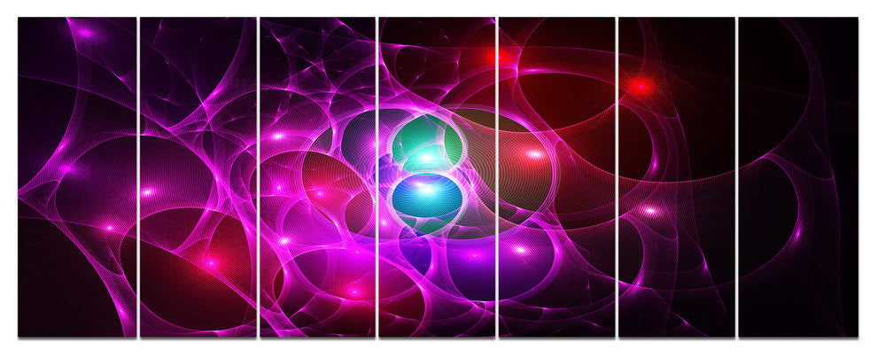 Pink Glowing Bubbles Time, Abstract Wall Art Canvas, 83"x32", 7 Panels